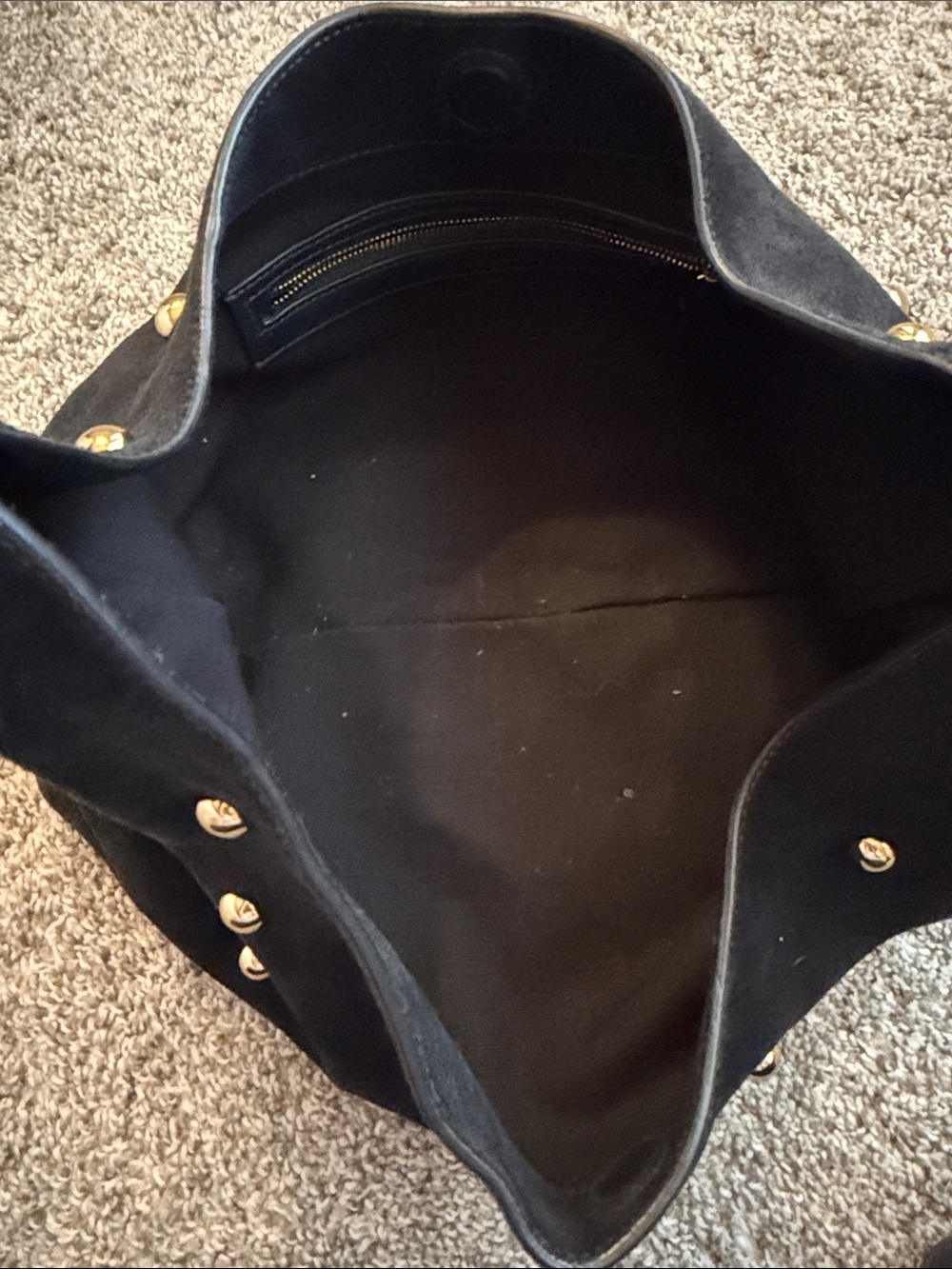 Madewell Navy Suede Shoulder Bag with Gold Studs - Picture 4 of 5